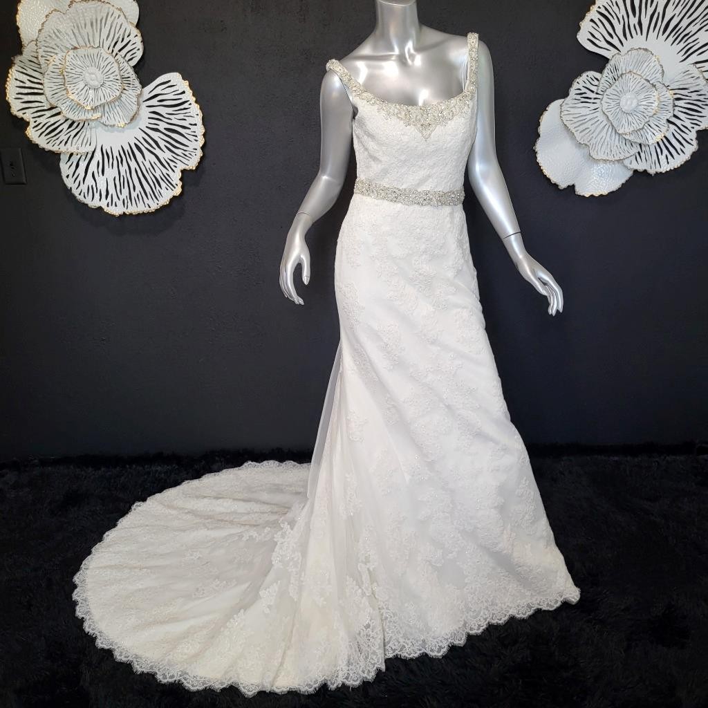 NWT~$1355~MORILEE~SZ 6/8~IVORY EMBELLISHED FIT & FLARE WEDDING DRESS GOWN