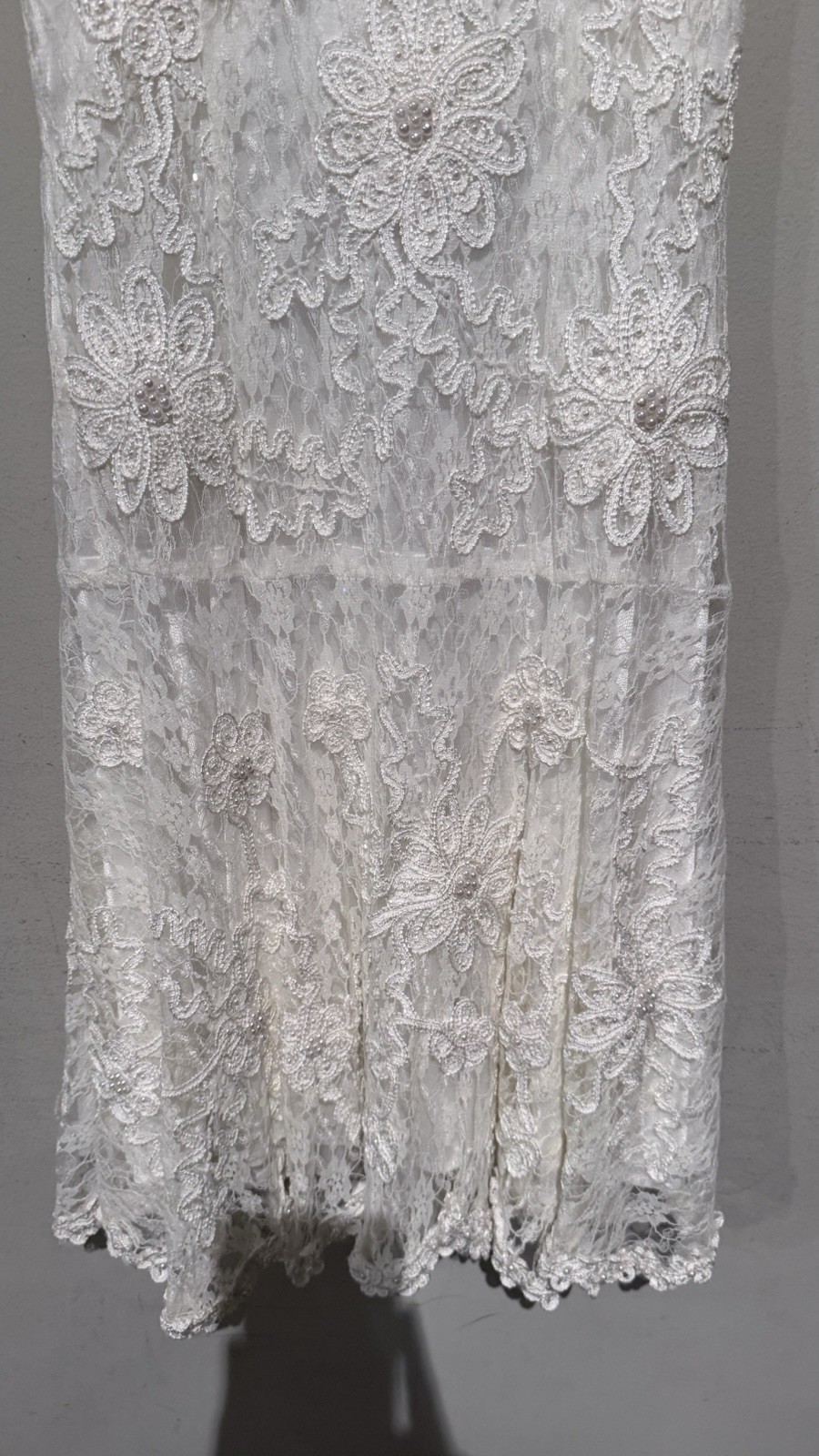 WEDDING BRIDE DRESS Lace Embellish Floral Ivory White Women S/M Embroidered