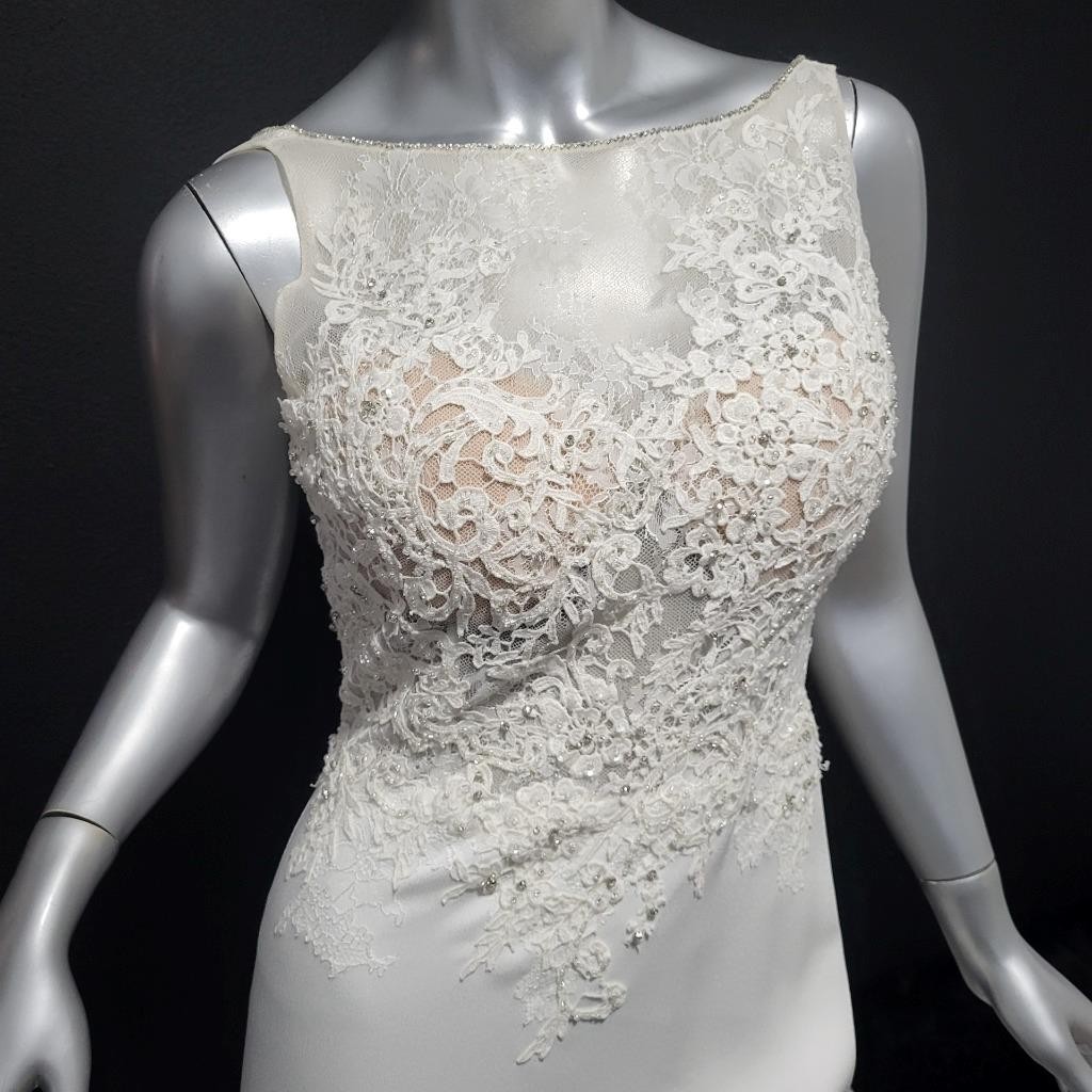 NWT~$1595~JOVANI~SZ 4~IVORY OFF WHITE LACE RHINESTONE EMBELLISHED WEDDING DRESS