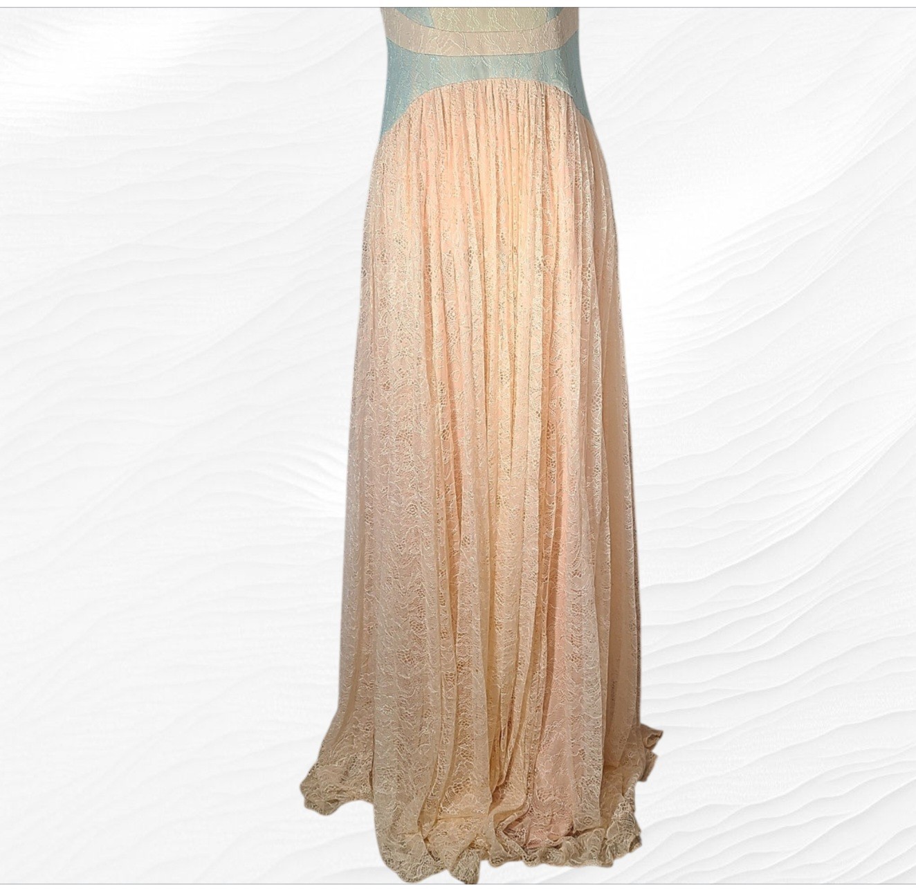 Adrianna Papell Halter Neck Sleeveless Ruched Lace Dress Apricot Multi Size 10