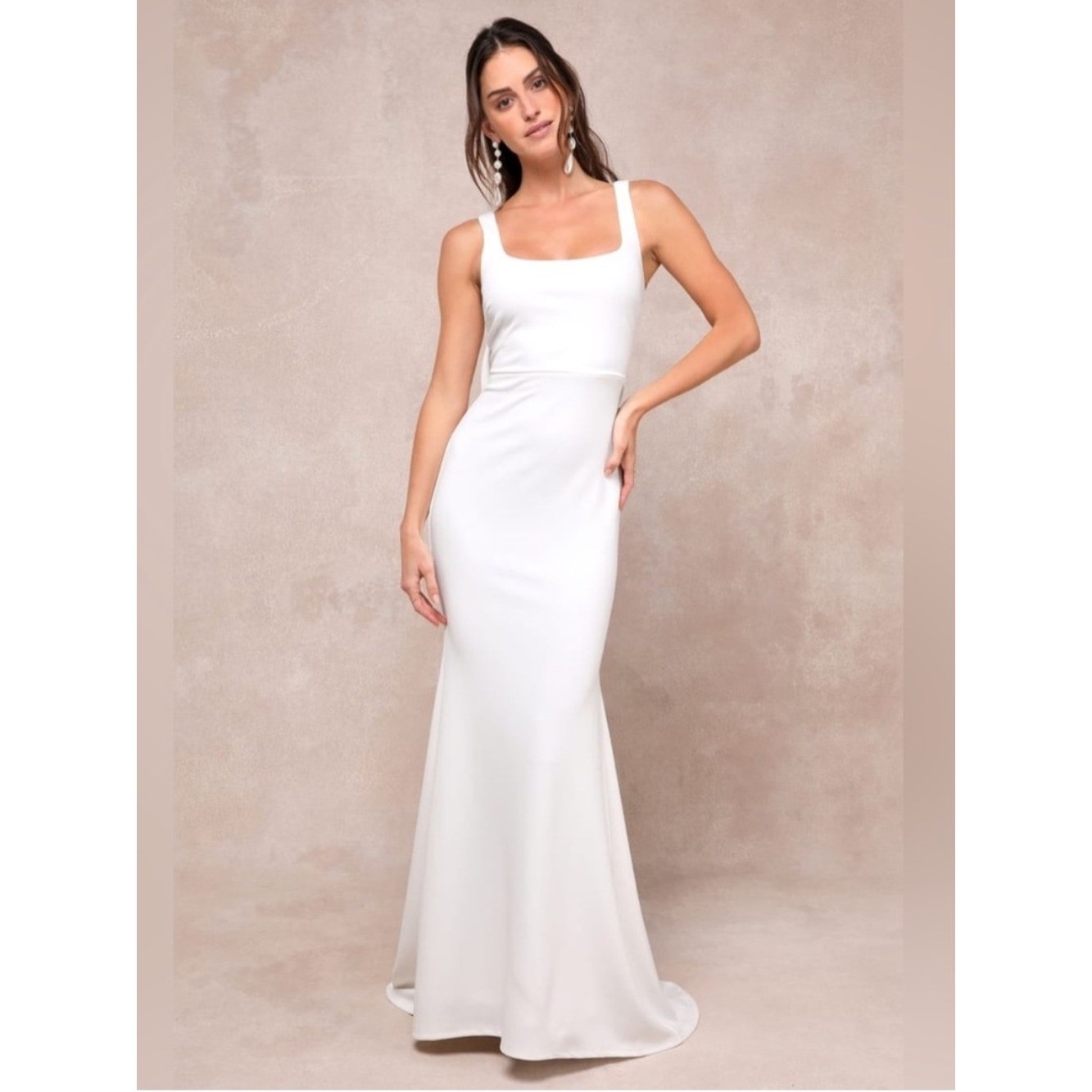 Lulus Loving Fate White Bow Square Neck Backless Maxi Long Dress, Size S, NWOT