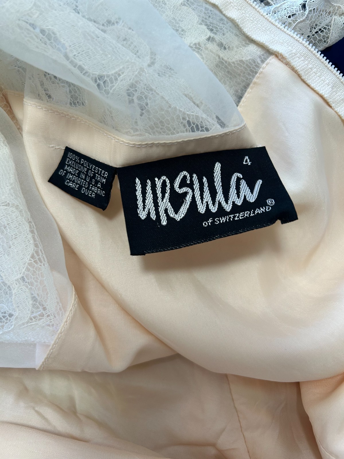 80s Ursula Switzerland Wedding Dress Size 4 Midi Peach Lace Top Chiffon VGUC
