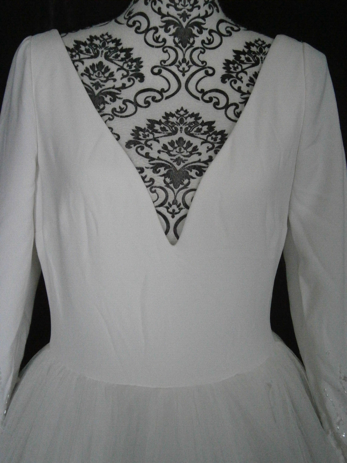 La Sposa Laurus Wedding Dress 12 White Crepe Tulle Sleeves Beaded Plunging V
