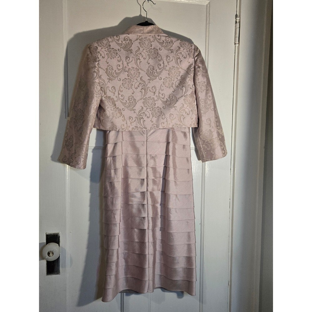Jessica Howard Mauve Tiered Sheath Dress and Jacquard Bolero Jacket Set Size 6