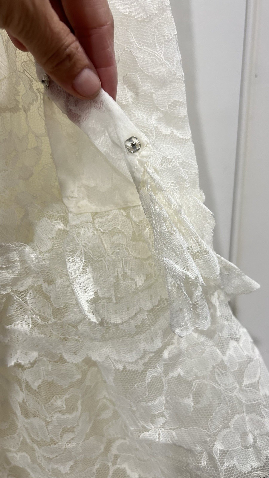 Ivory Lace Long Sleeve High Neck A-Line Wedding Dress with Beading and Ruffles