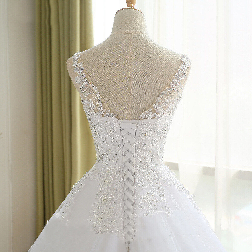 A-Line Princess Wedding Dresses V-Neck Sleeveless Applique Bridal Gowns Custom