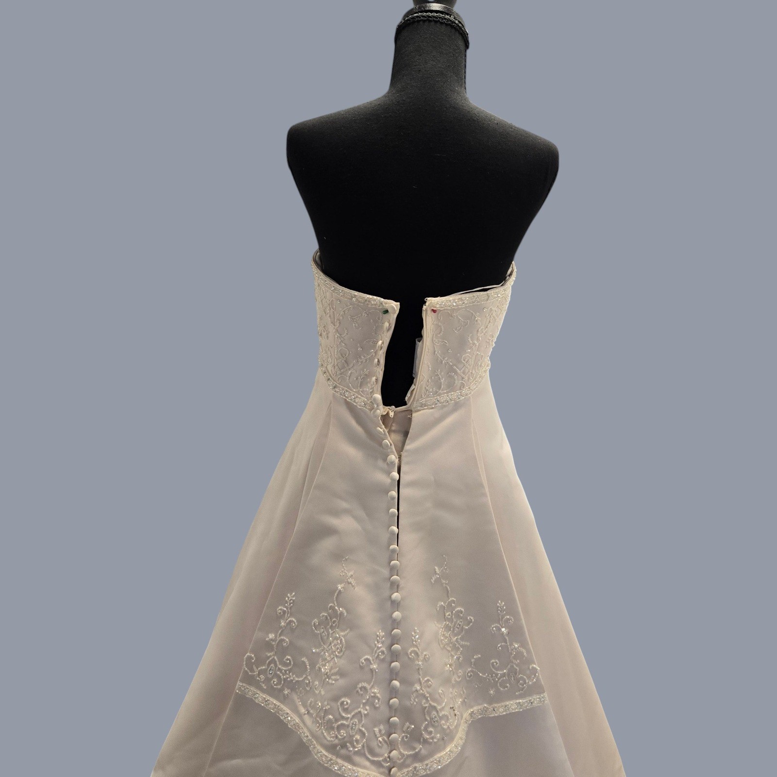 Mori Lee Champagne Satin Beaded Strapless Wedding Dress Gown Train Size 4 Used