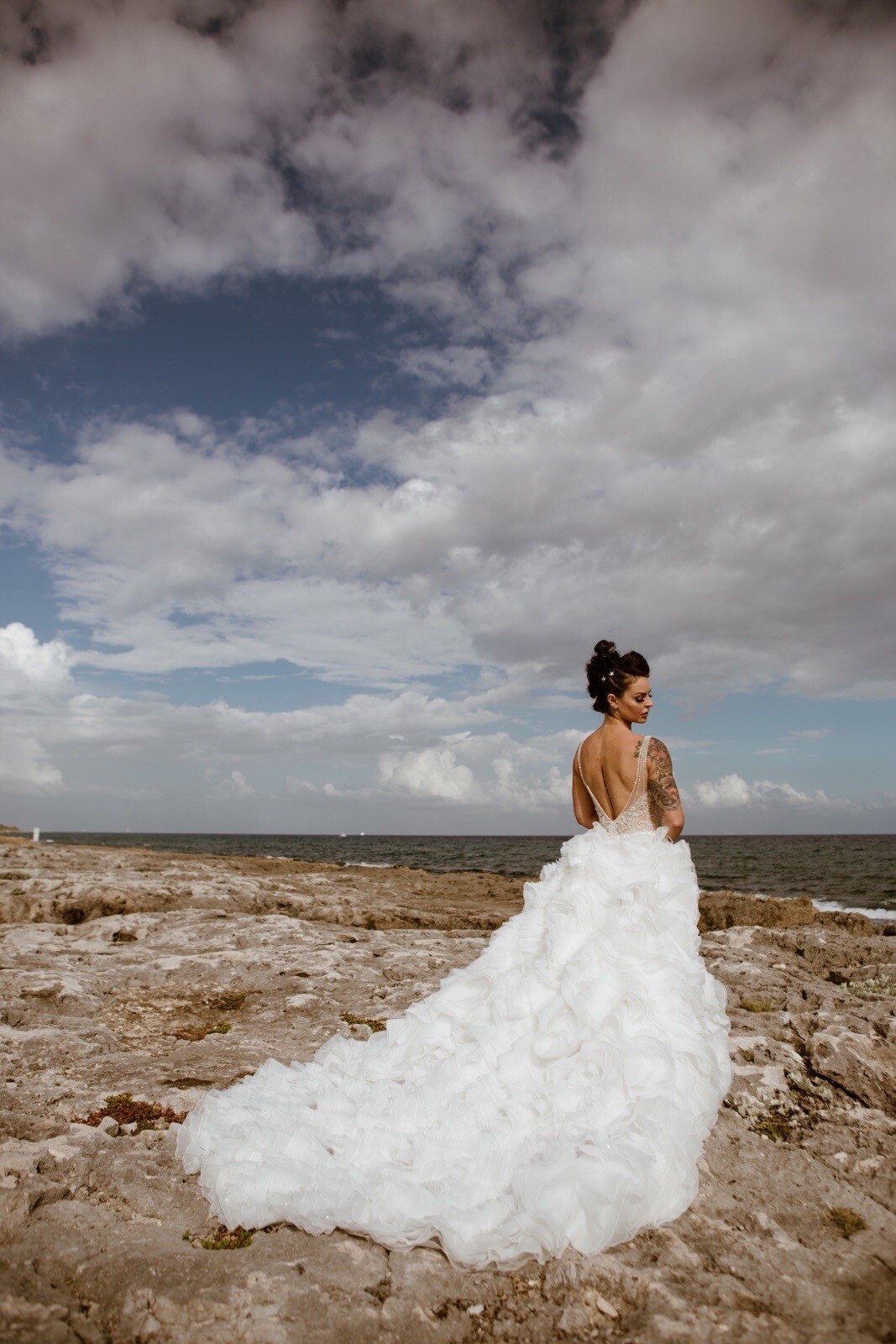 Beautiful Mermaid Beaded Wedding Dress Detachable Ruffle Rhinestone Train Custom
