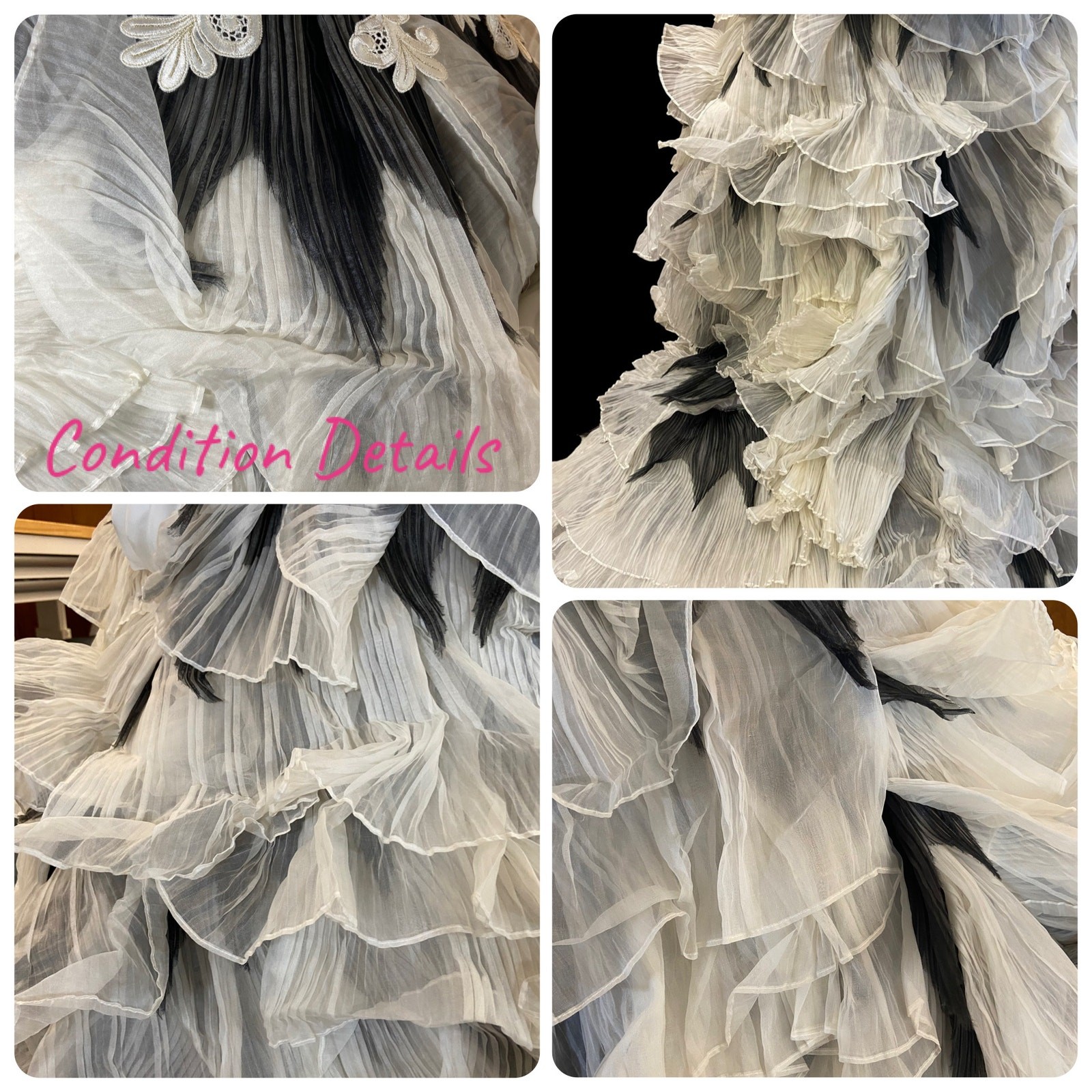 St. Pucchi 9417 Couture Wedding Dress – 2010s Black & Ivory Tiered Silk Gown