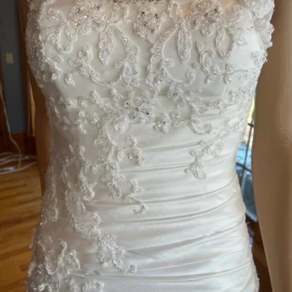 *Casablanca Ivory Beaded Taffeta Strapless Wrap Wedding Gown Bridal Dress Size 2