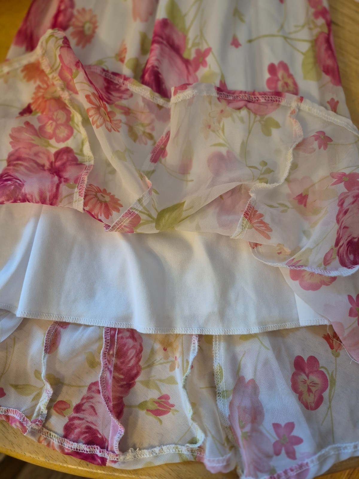 My Michelle Girl Vintage Formal Gown With Pink Floral Print Sheer Overlay