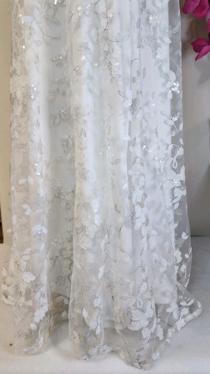 Lulus Magically Charming White Sequin Embroidered Lace-up Maxi Wedding Dress