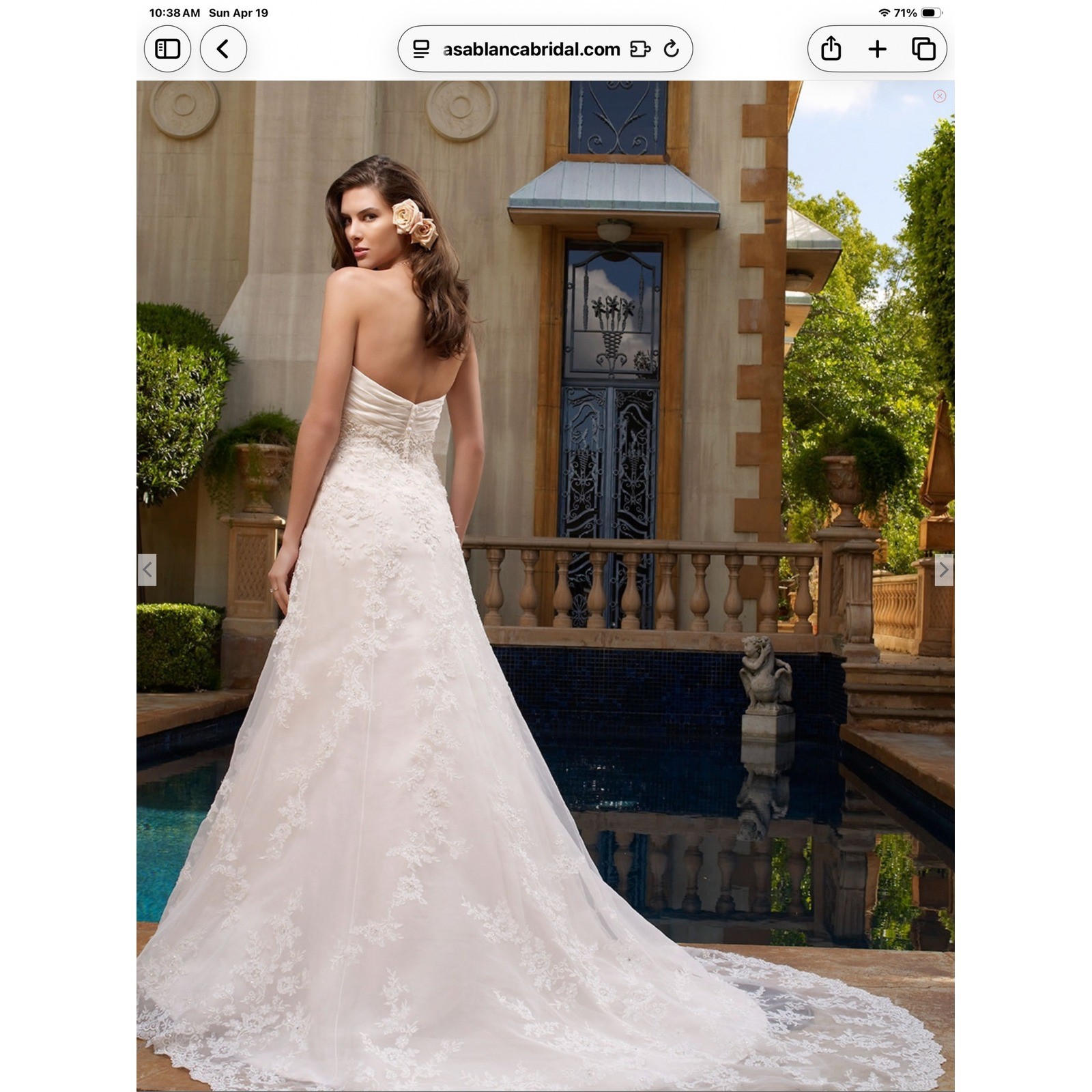 Casablanca Bridal Wedding Dress 1955 Size 6 Ivory Strapless Lace Beaded A-Line