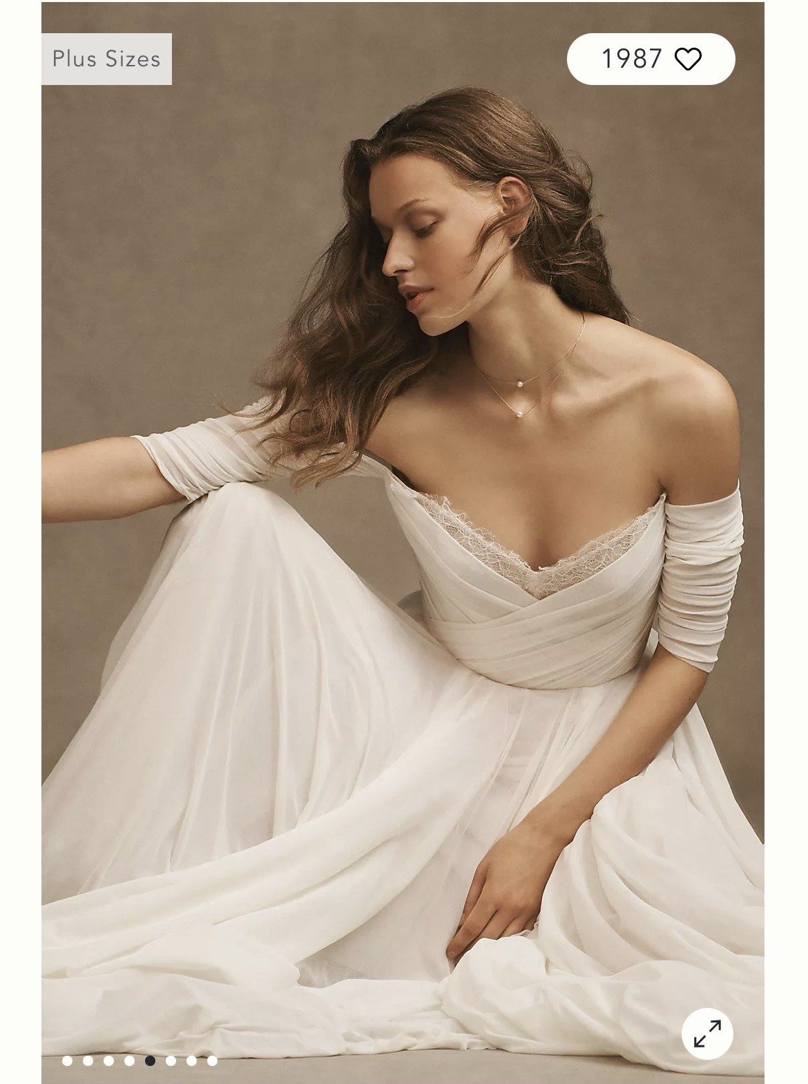 Wtoo by Watters Miles V-Neck Ruched Sleeve Mesh Wedding Gown Ivory BHLDN Sz 2