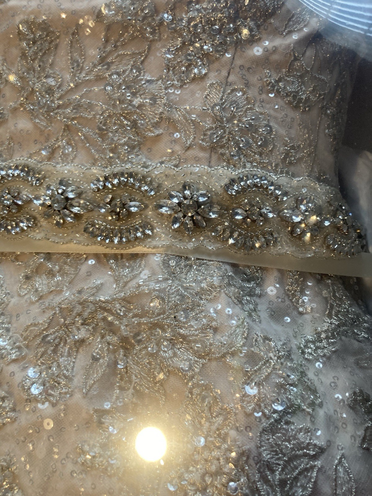 David’s Bridal Galina Signature Champagne Lace/Sequined Wedding Dress Size 8