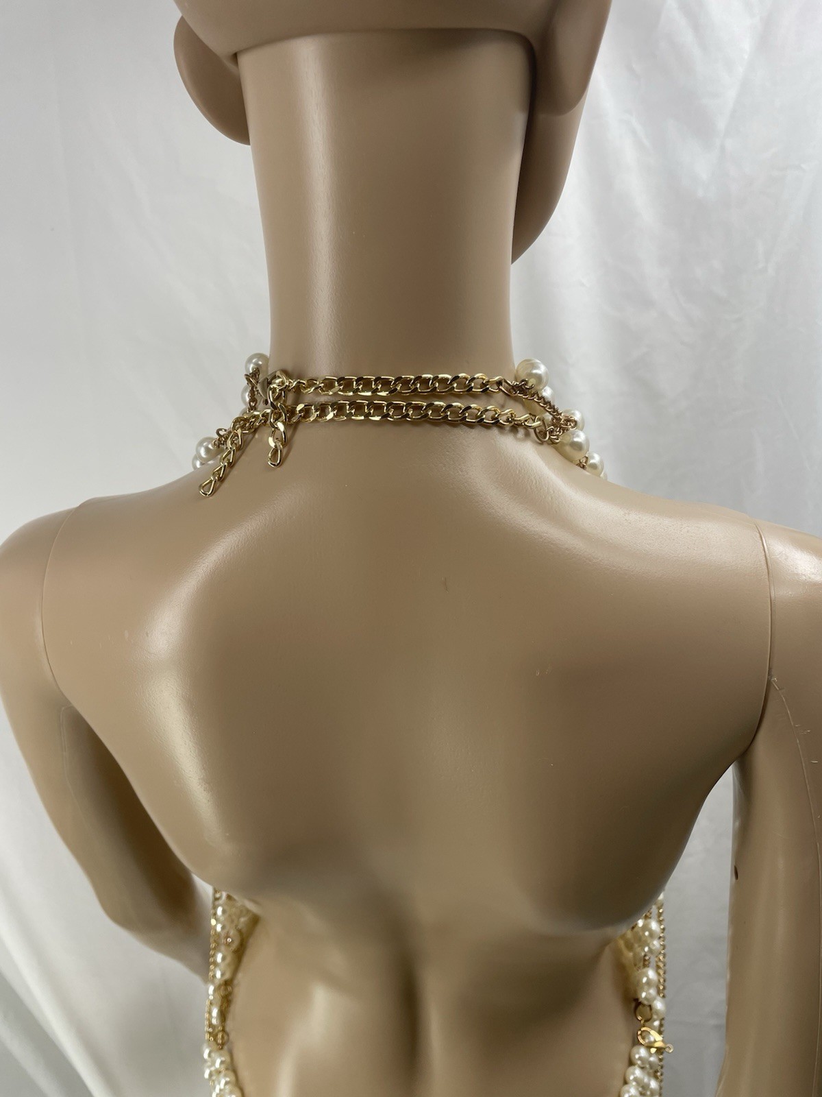 Beaded Metal Mesh Backless Pearl Dress Retro Sexy Fashion Body Chain Adjustable