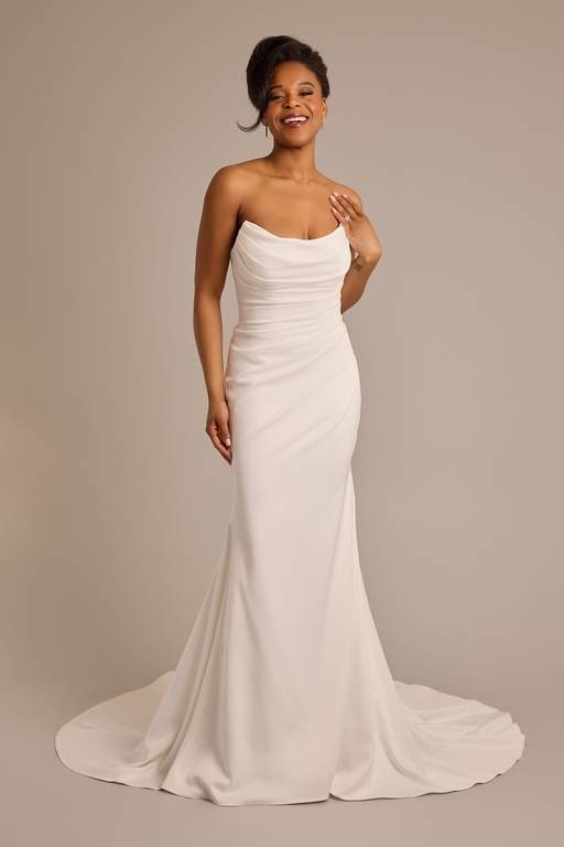 Strapless Draped Mermaid Wedding Dress, size 12 NWT never altered, soft white