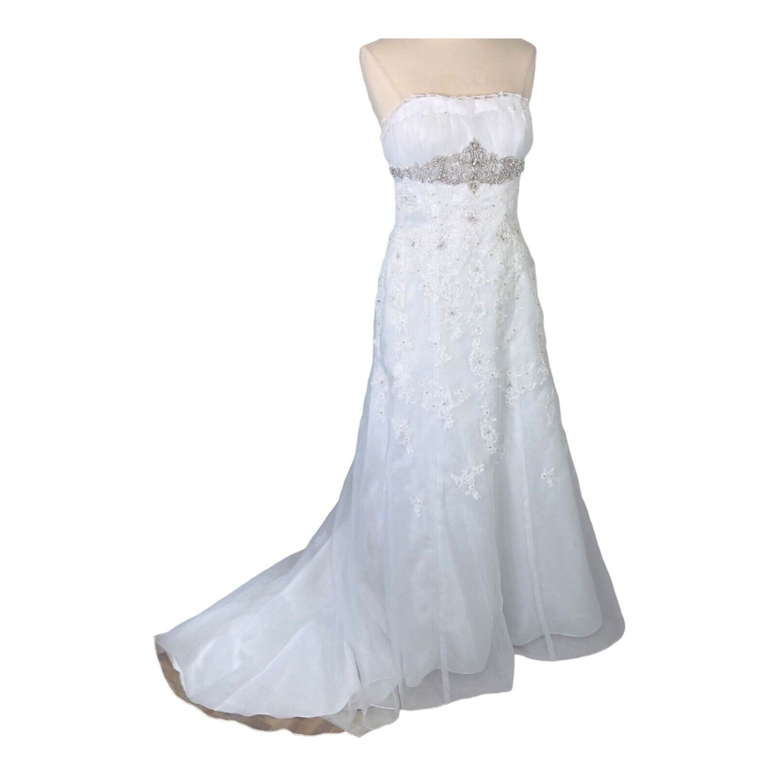 David’s Bridal Beaded Rhinestone Lace Wedding Dress Fit Flare Strapless Size 12
