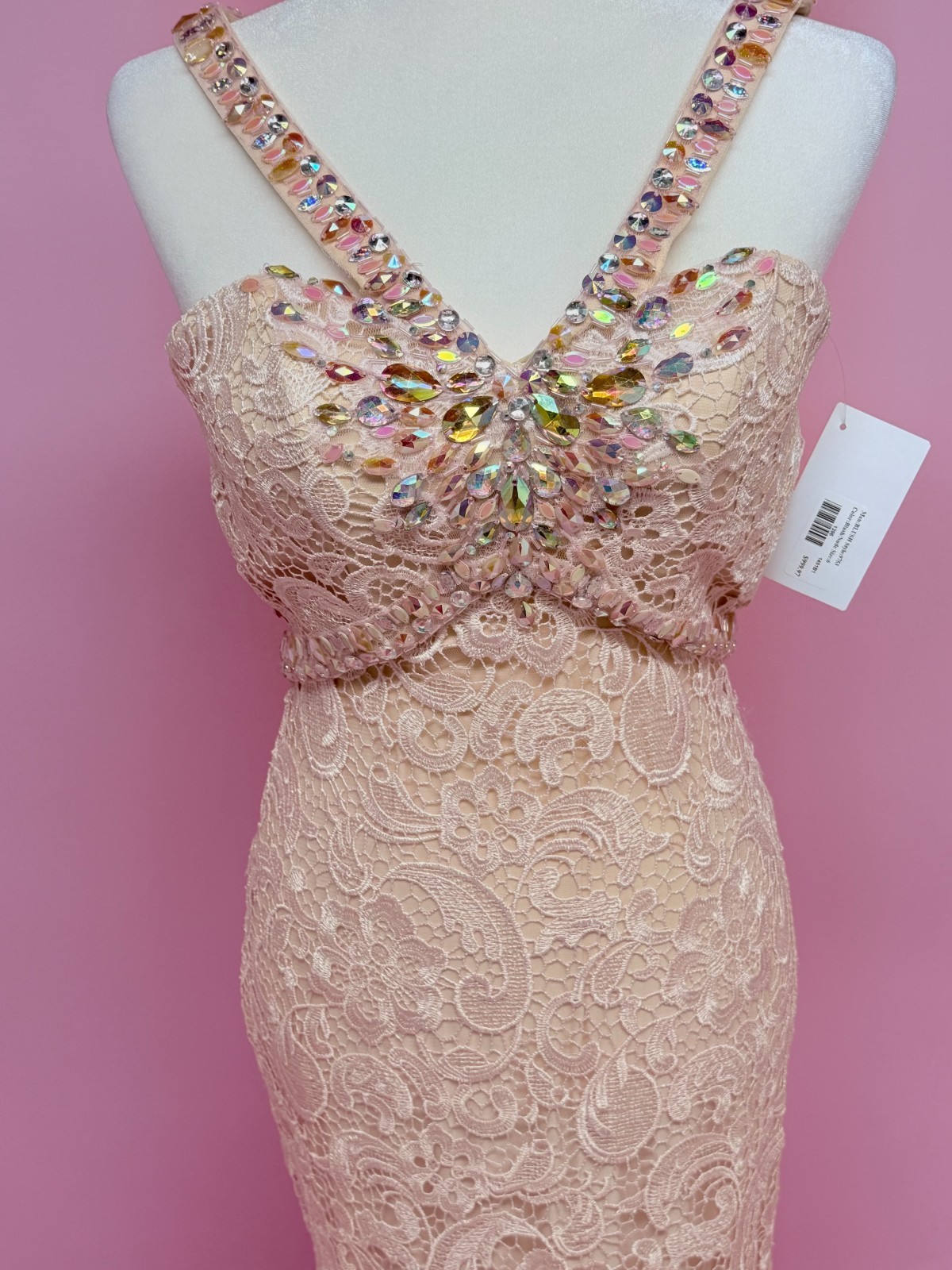 Allure Bridals Blush Colored Sequined Gown Size 6