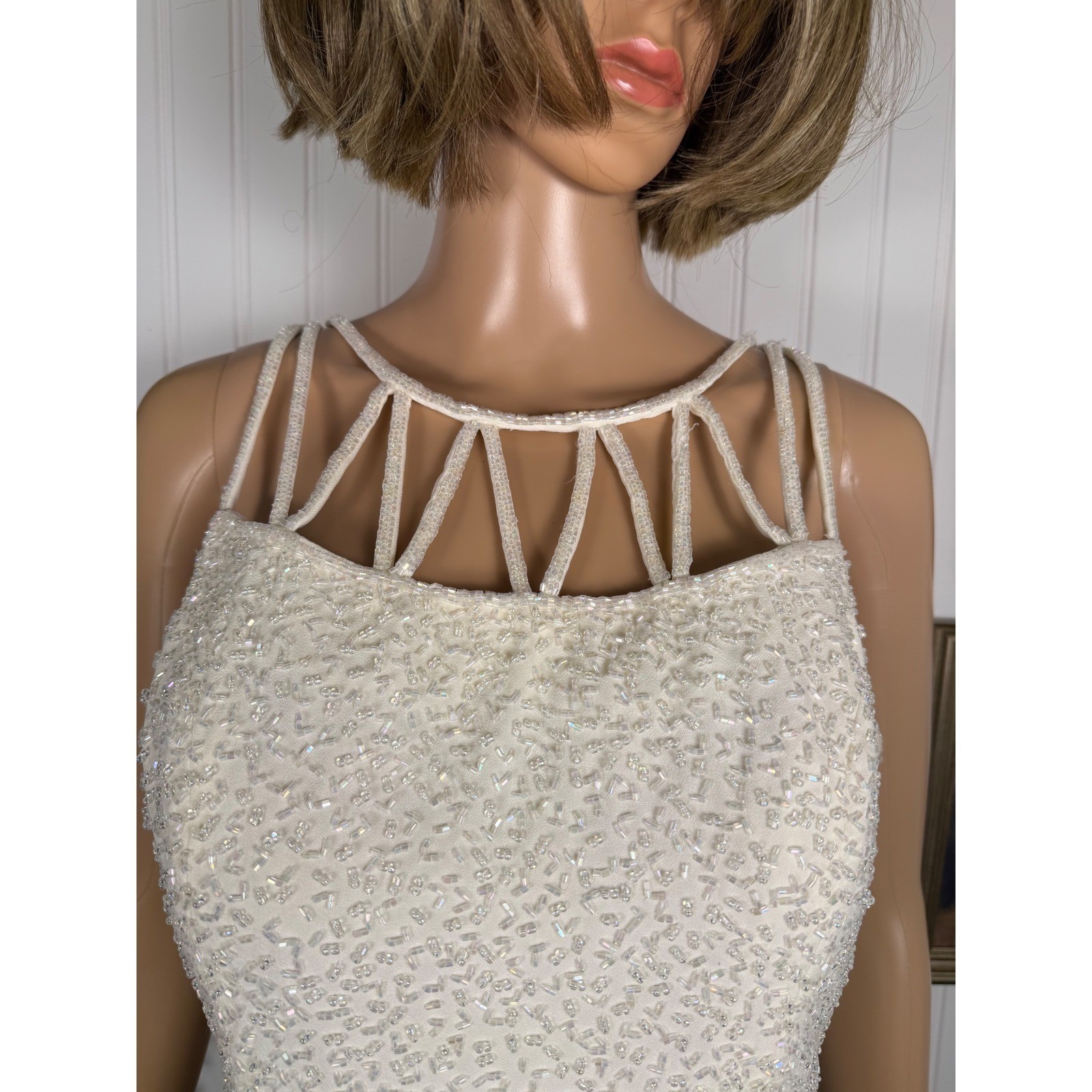 Je Matadi Vintage Maxi Dress Ivory Beaded Cage Back Wedding Gown