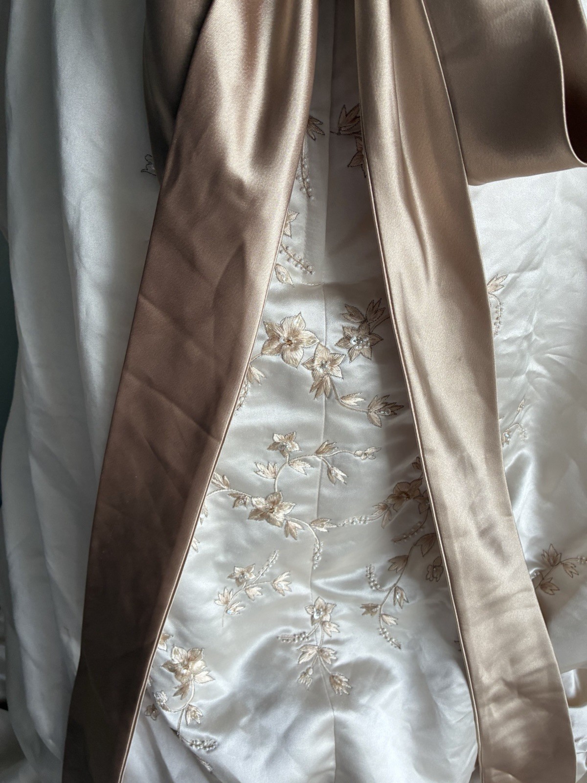 David’s Bridal Oleg Cassini CT203 Champagne Strapless Beaded Wedding Gown 16