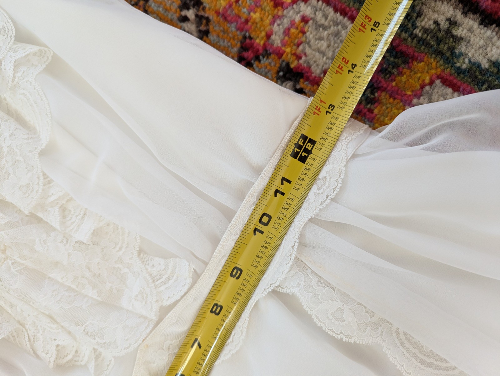 VTG Ethereal 1970s Ruffle Lace High Neck White Prairie Dress / Wedding Gown 4