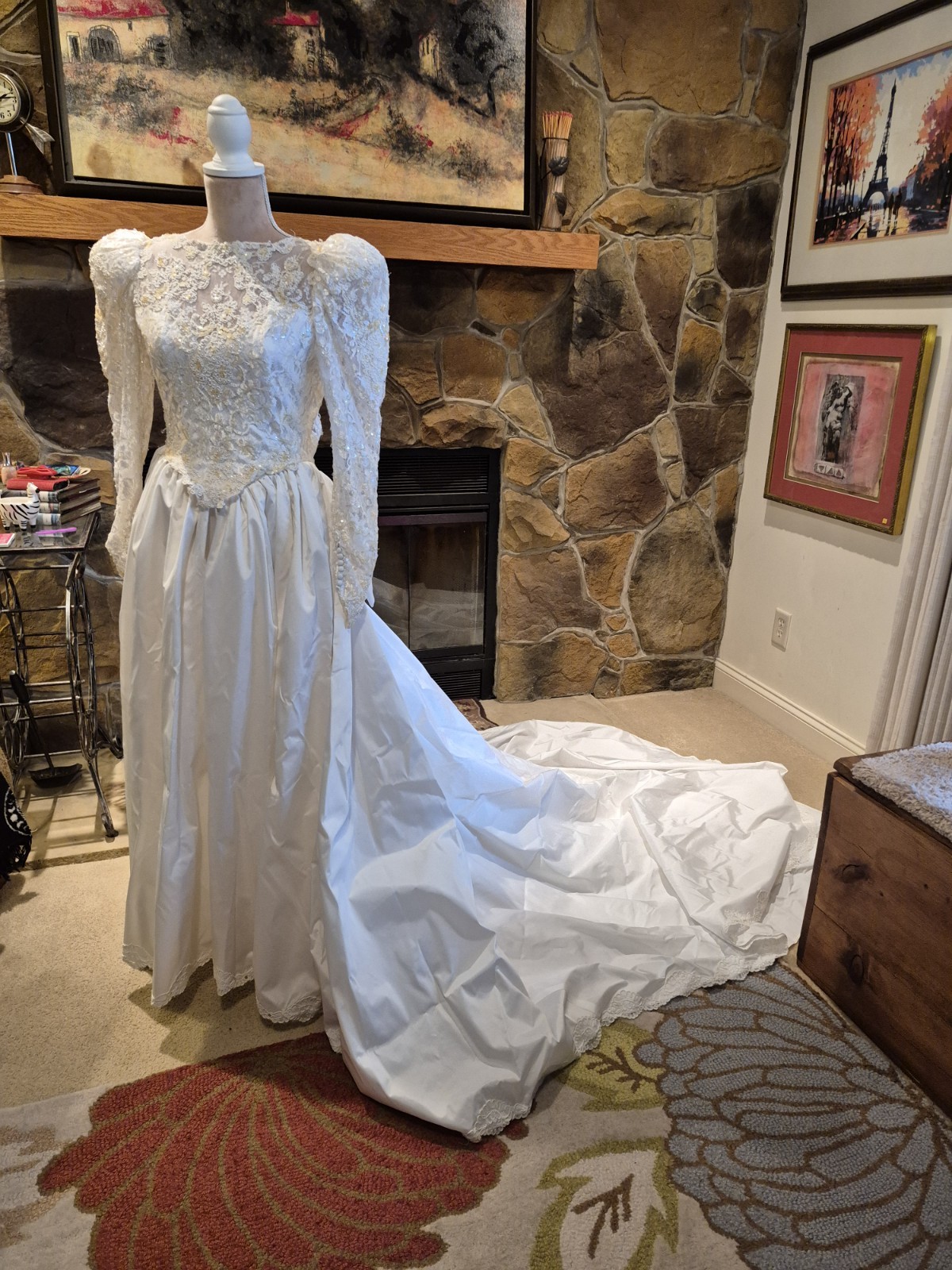 Unbranded Beaded And Laced XS Wedding Dress With Long Train
