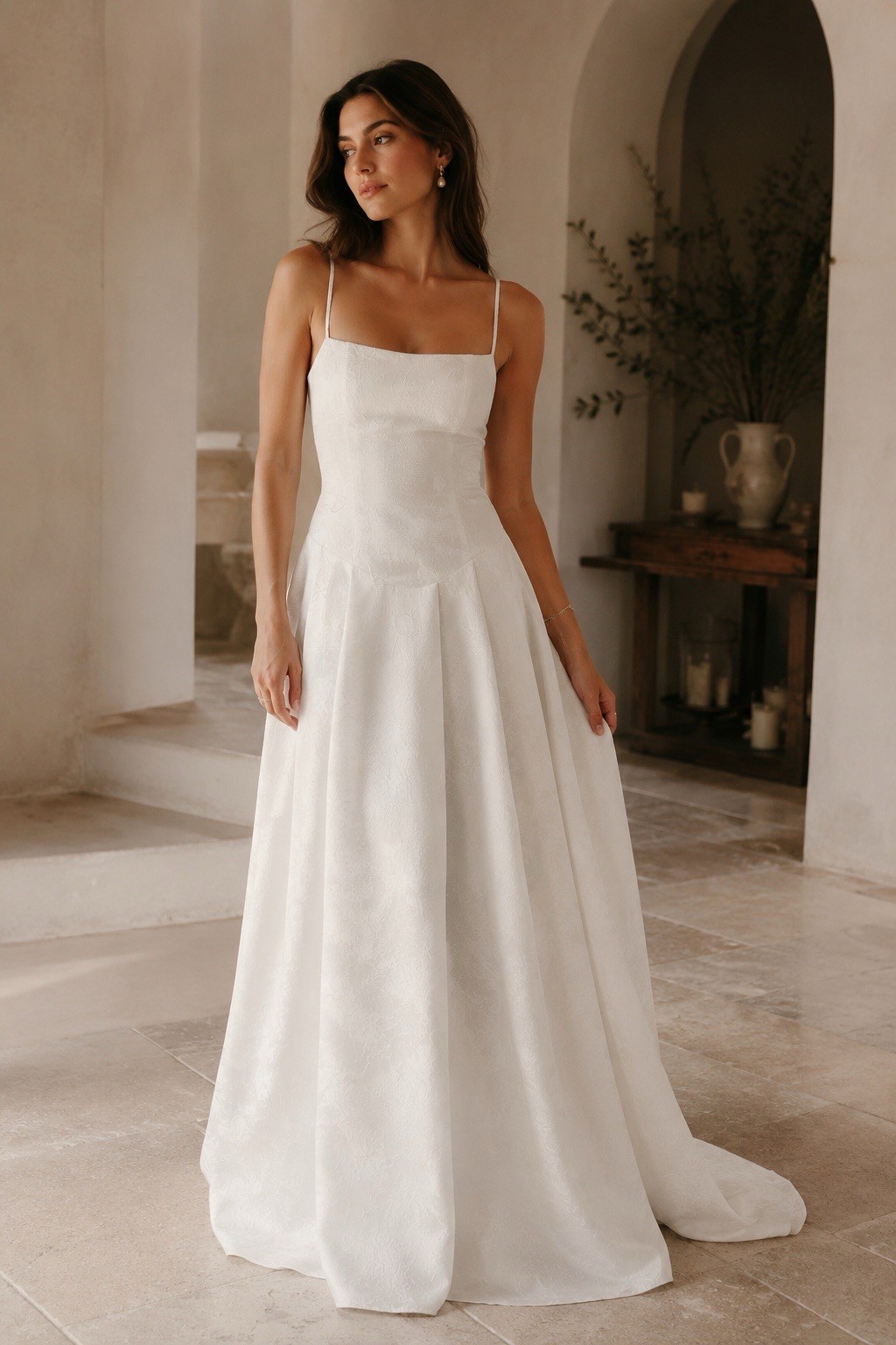 Lulus Arabella Wedding Dress Sz Small White Jacquard Lace Up Back Gown Bridal