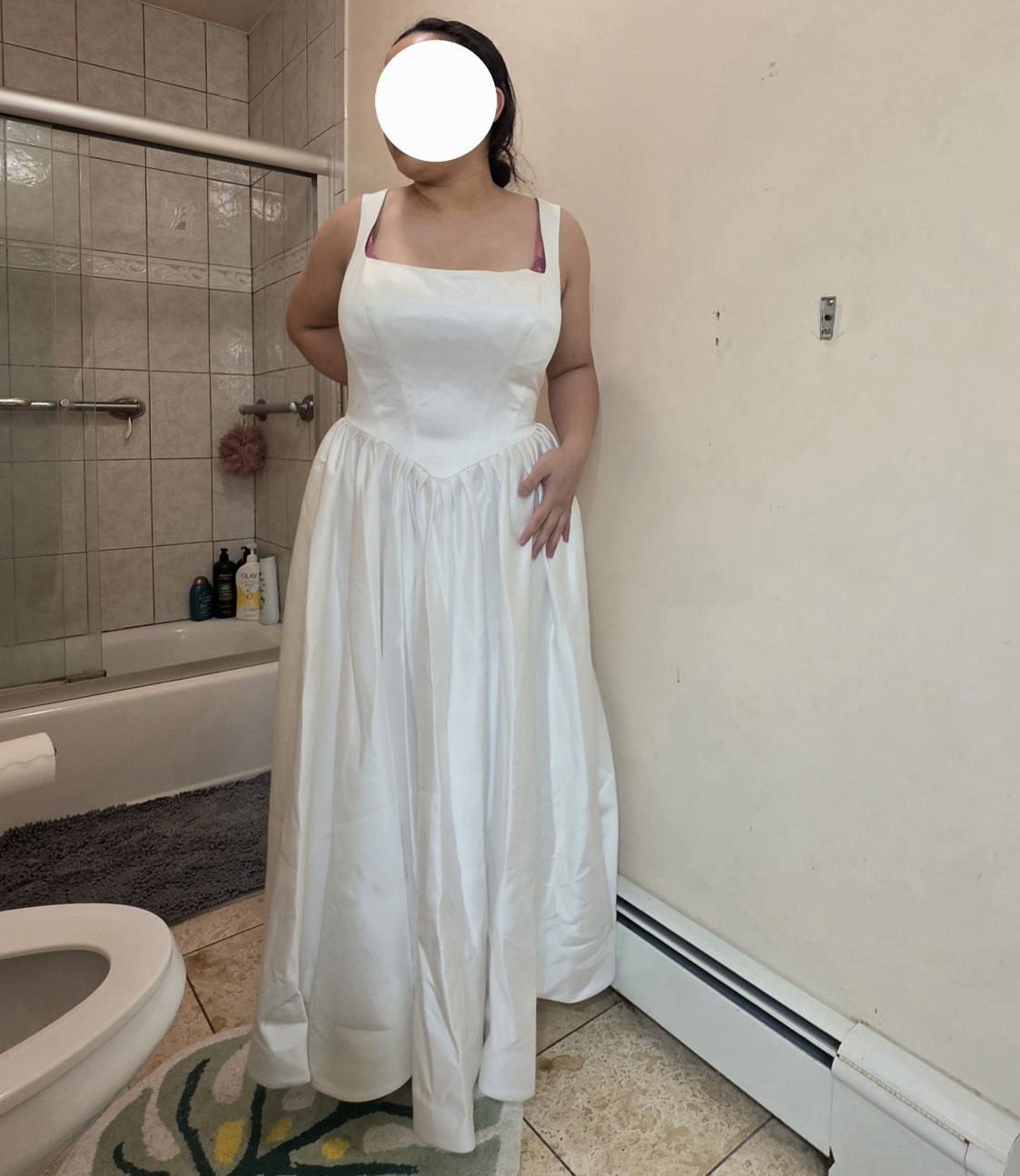 Azazie Verina White Sleeveless Square Neck A-Line Satin WEDDING DRESS