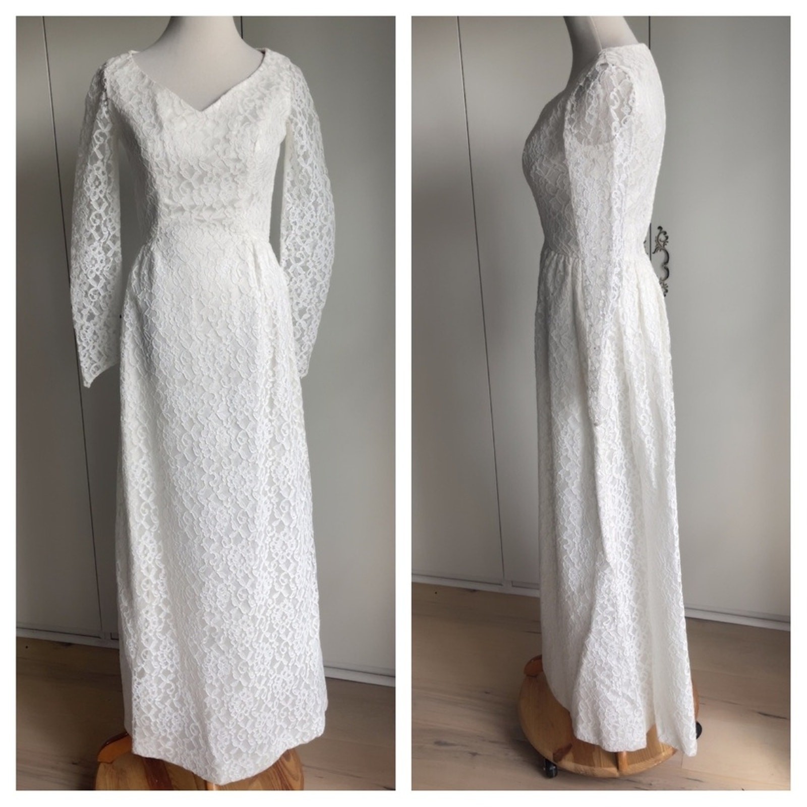 Vintage Lace White Wedding Gown Floor Length Size 4 long Sleeve Elegant Classic