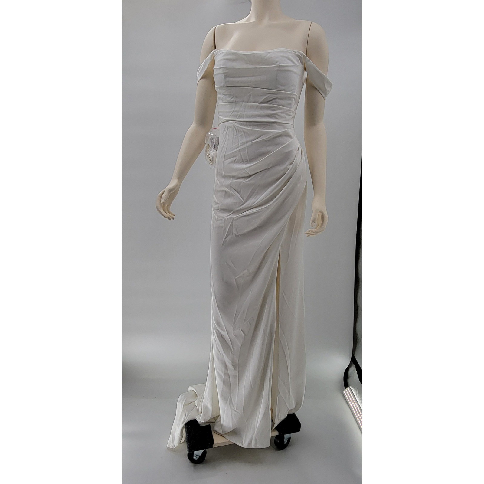 AZAZIE Moonlight Wedding Dress 04 Diamond White Off Shoulder Ruched Button Back