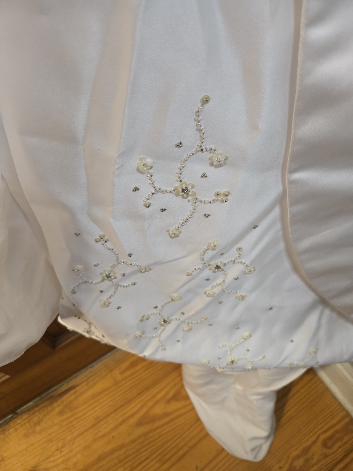 La Sposa Satin Wedding Dress With Floral Beading. *Strap Needs Repair & Cleaning