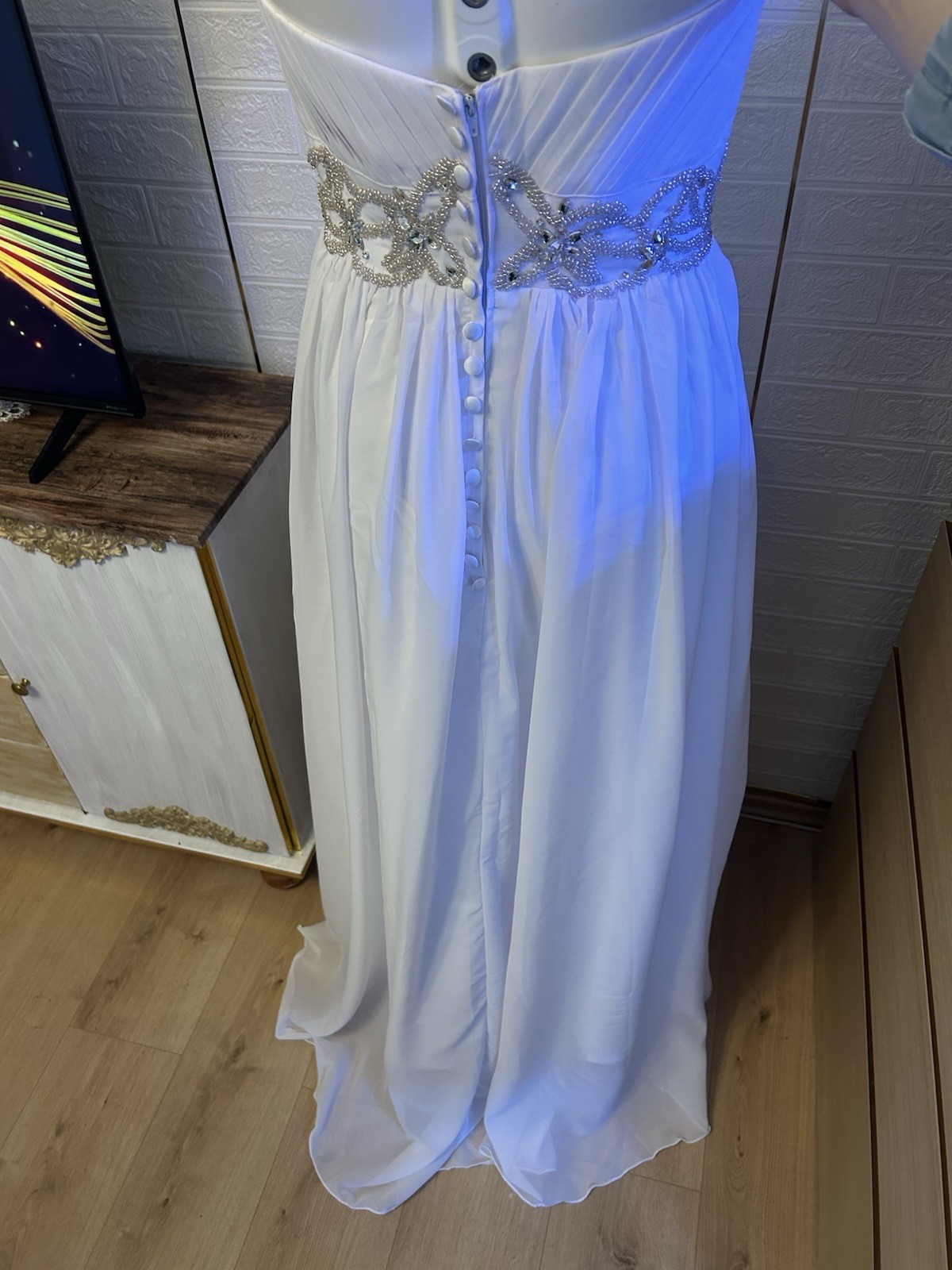 Wedding dress white size 36 S A-line strapless beading New