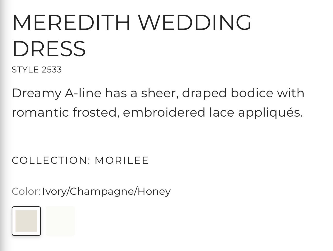 Meredith by Morilee A-Line Ivory Wedding Dress Size 8 #2533
