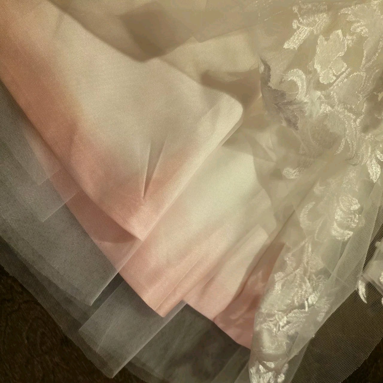 Custom Lace Illusion Mini Wedding Dress Sz M Sheer Long Sleeve Tulle Bridal Pink
