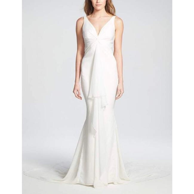 Katie May Mykonos Twist Front Crepe de Chine Mermaid Gown, Ivory Size V NWT