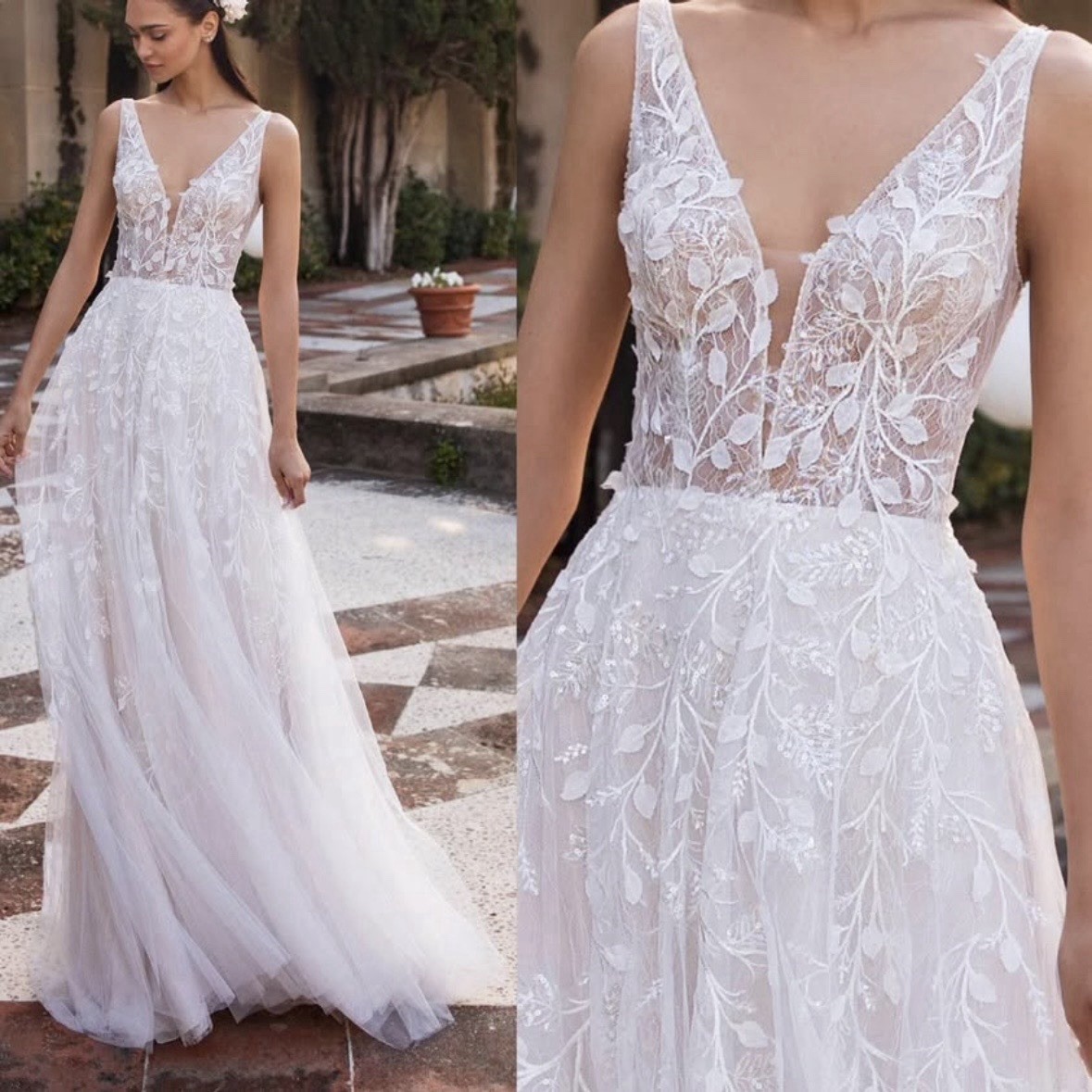 Elara by Pronovias Boho A-Line Wedding Dress size 6 Off White