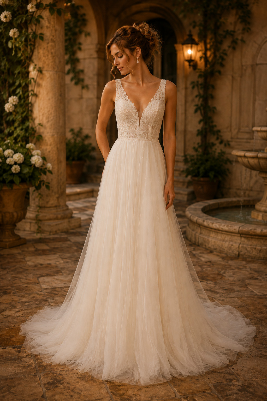 Watters Bridal 68405B Wedding Dress 10 Ivory A-Line Net Shimmer Lace Illusion