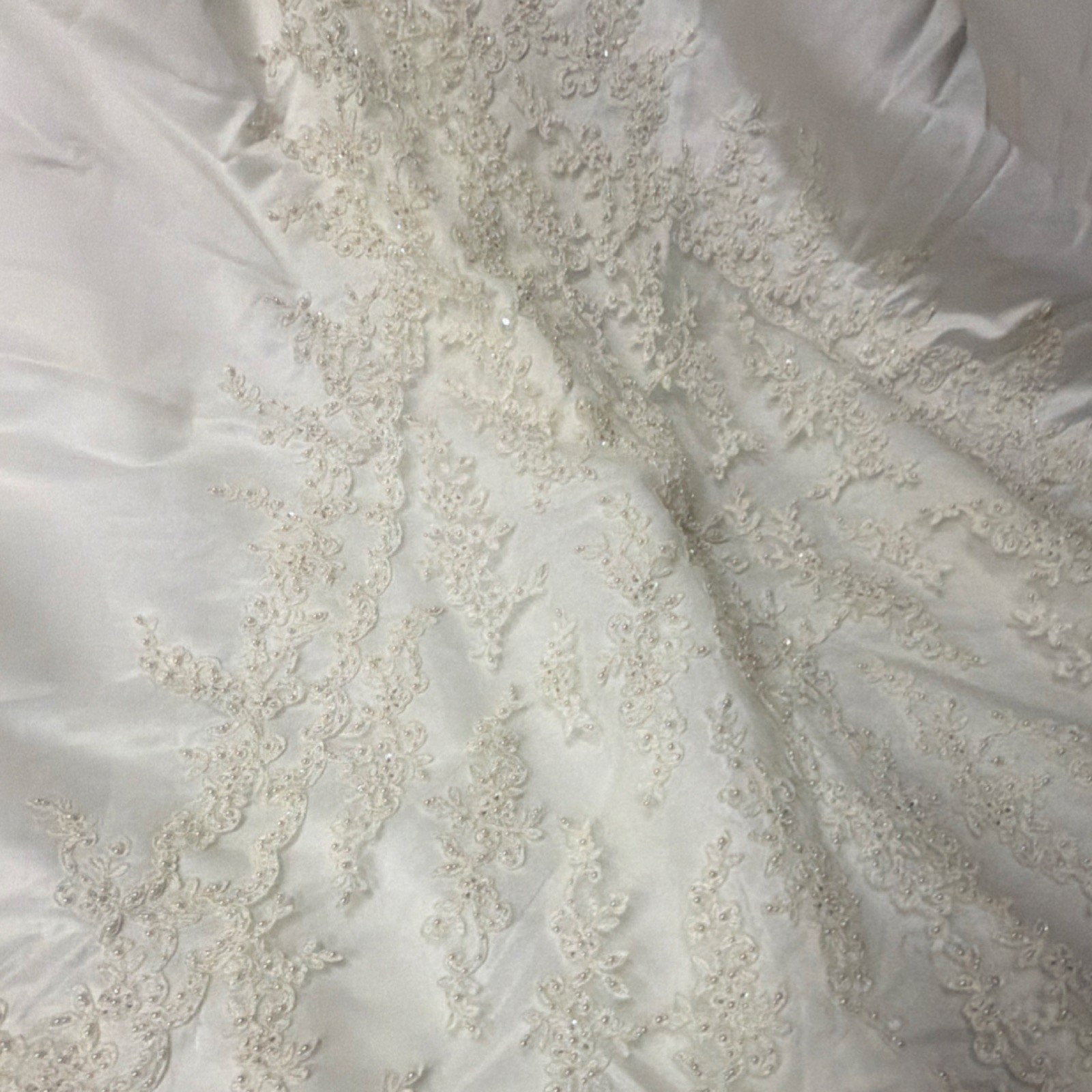 Ivory Strapless Lace Beaded A-Line Wedding Dress Train Buttons Size 16 Lot #7