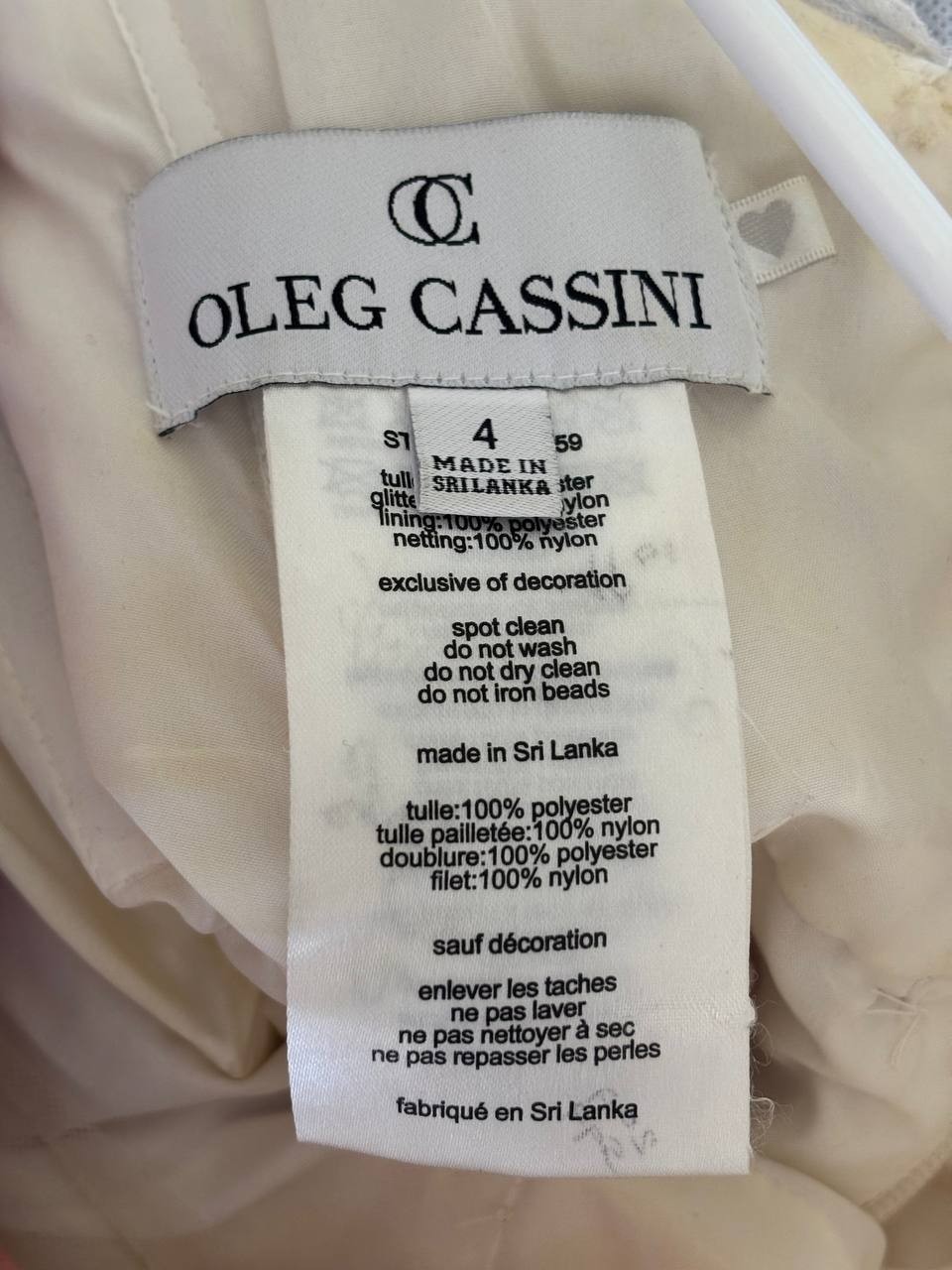 Oleg Cassini Ivory Champagne Wedding Dress Size 4 Off Shoulder Lace Tulle Bridal