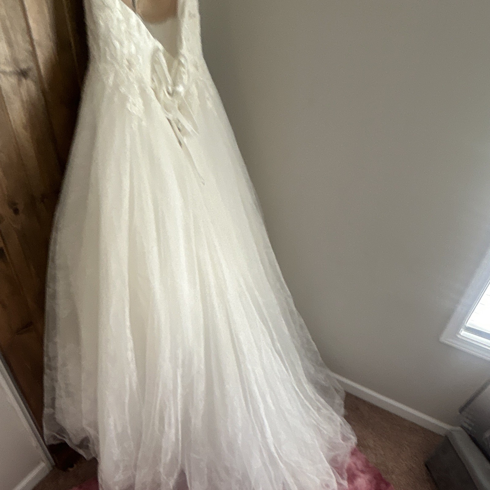 White Strapless Lace Bodice Ball Gown Wedding Dress Full-Length Corset Back