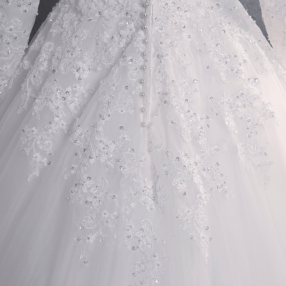 Bride Trailing Wedding Dress Women Off-white Bridal Gown Muslim Princess Frocks