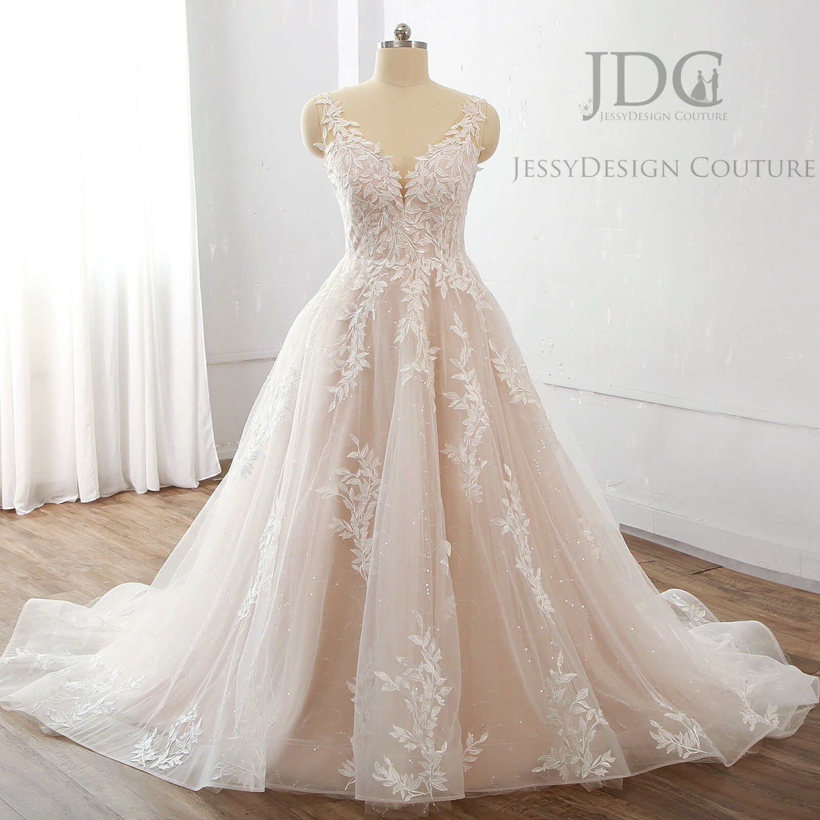 Top Quality Sequins Lace Wedding Dress Bridal Gown 4-28W Plus Blush Backless
