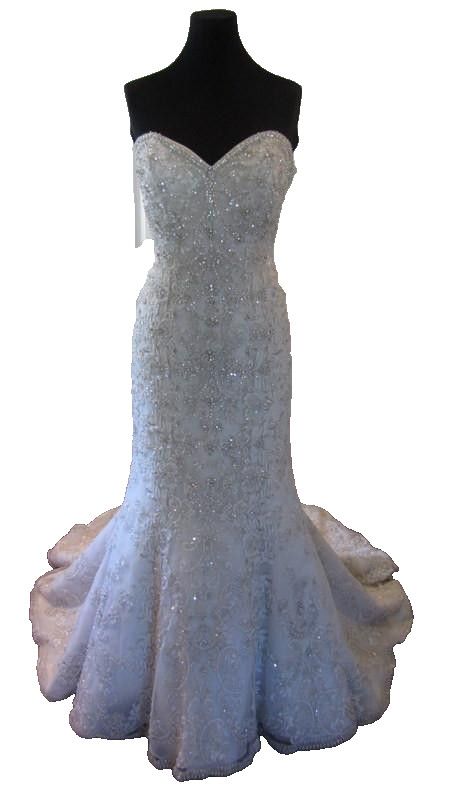 Allure Bridal 10 Wedding Dress C267 Ivory Lace Illusion Mermaid Swarovski Bling