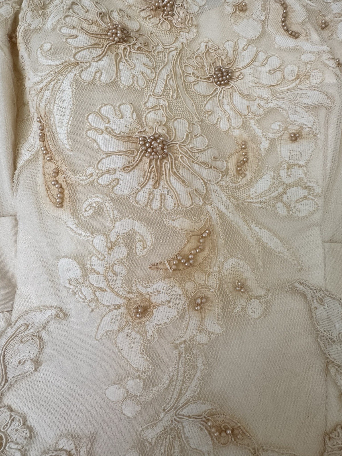 Bianchi 1950s Ivory Full-Length Wedding Dress pearl embellished