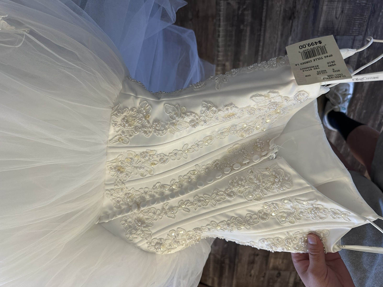 WEDDING DRESS Gown NEW Oleg Cassini White beads Tulle Davids Bridal SZ 6 Bag NWT