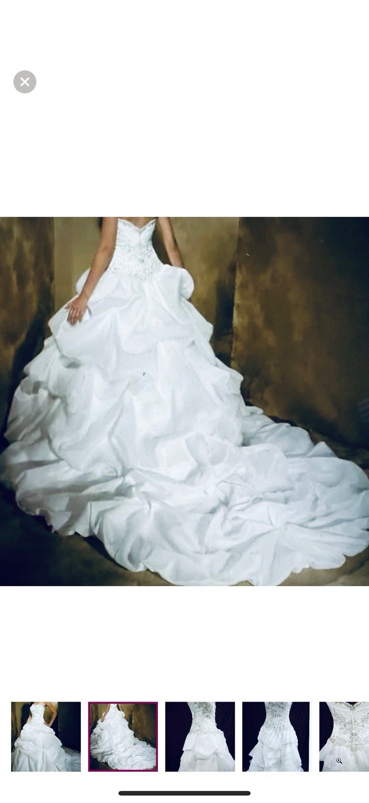 Allure Bridal Strapless Sweetheart Wedding Dress Chapel Train Satin Organza 8326
