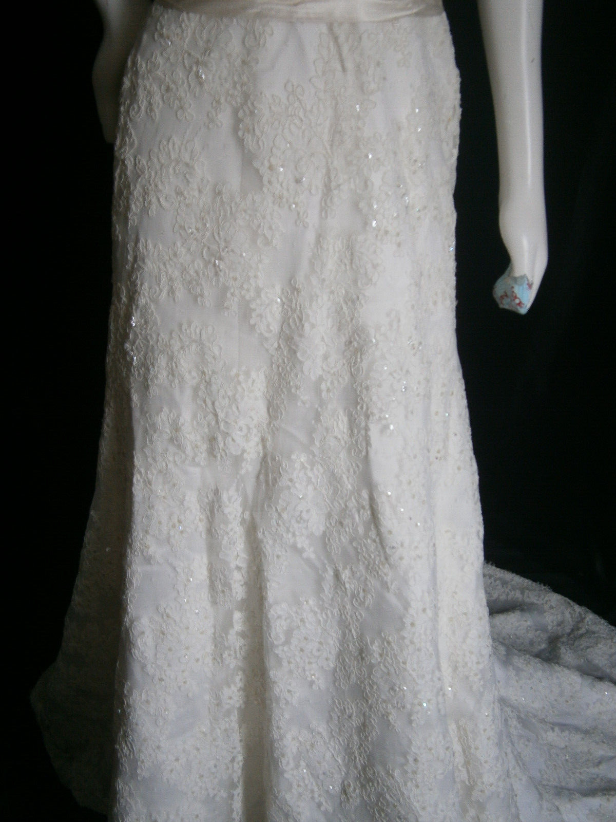 Alfred Sung Wedding Dress 8 Ivory Lace Halter Champagne Ruched Belting Ballgown