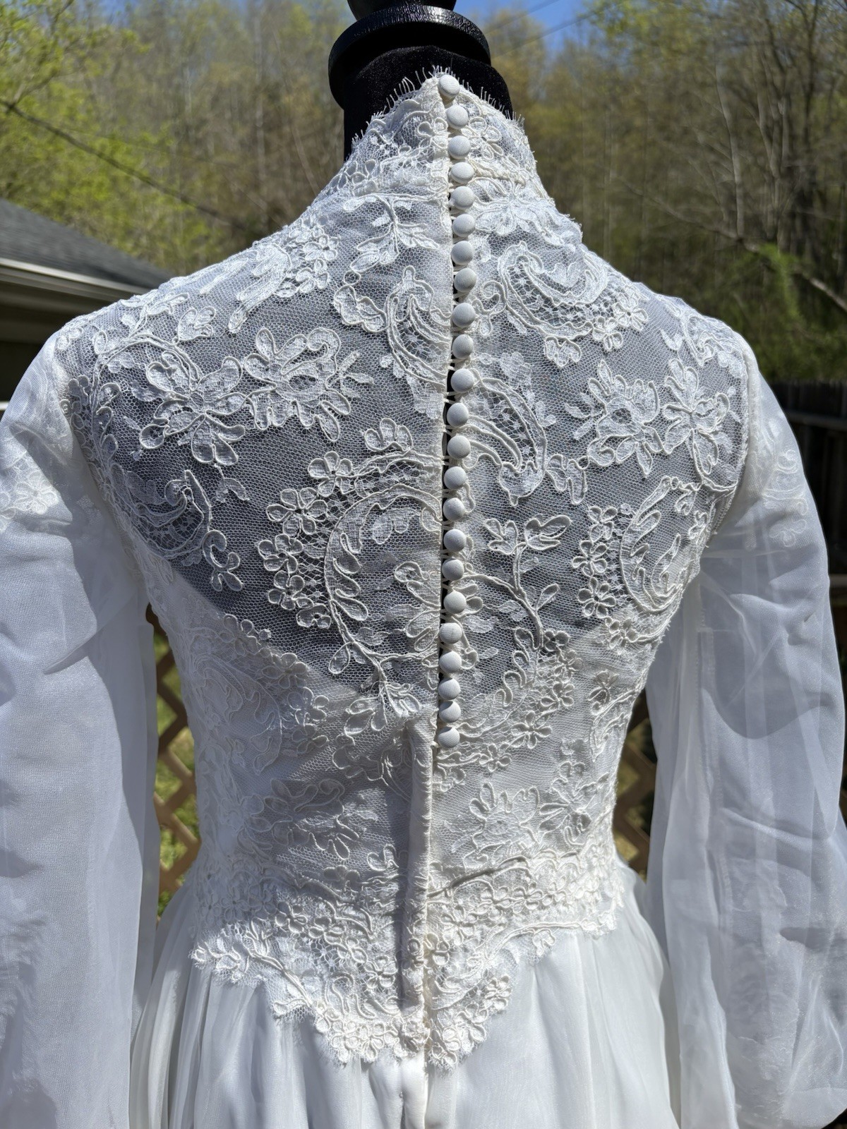 Union Made Vintage Wedding Bridal Gown Chiffon Ivory Lace Floral Unique Sleeves