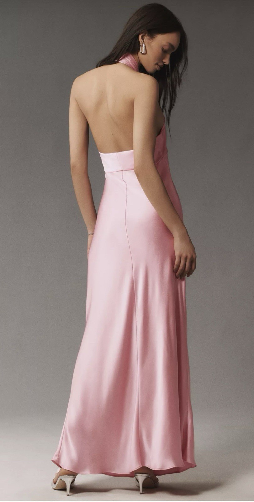 BHLDN Selma Halter-Neck High-Shine Satin Maxi Dress Size M
